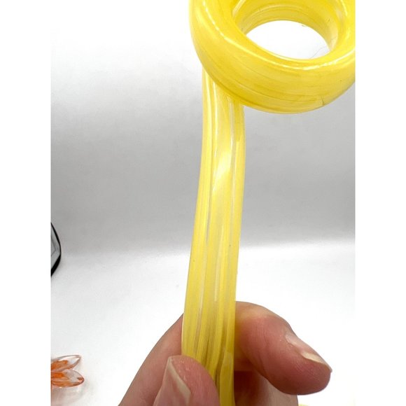 Murano Italian Glass Flower Napkin Ring Set of 6 Holders Yellow Orange & Green - Picture 8 of 15